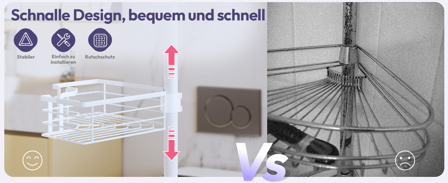 Поличка для душу SWTYMIKI телескопічна, кутова, з мильничкою та тримачем для зубних щіток, 4 гачки, регульована, не потребує свердління, нержавіюча сталь, 70-275 см, білий