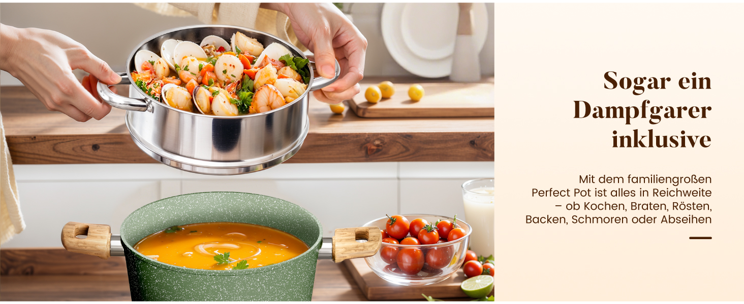 Набір гранітних каструль та сковорідок Kitchen Academy для індукційних плит, 30 предметів, зелений