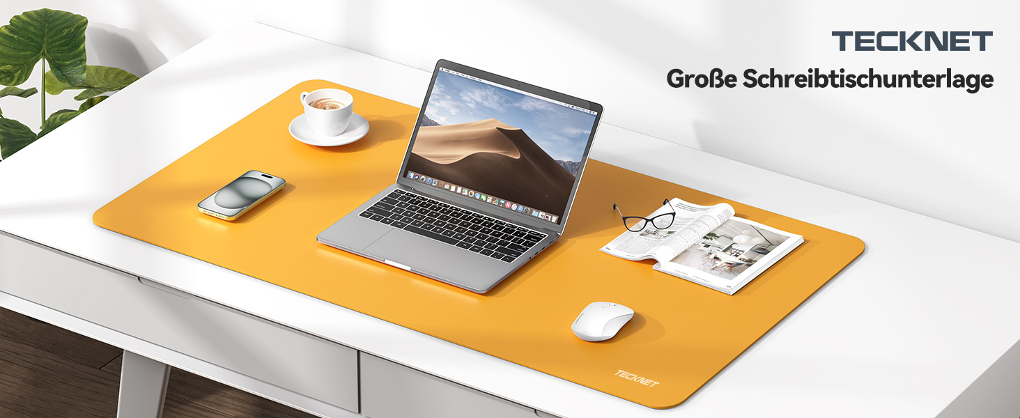 Килимок на стіл TECKNET 80 x 40 см, захист від води, PU шкіра, двосторонній, для офісу/дому (темно-сірий/темно-синій/жовтий)