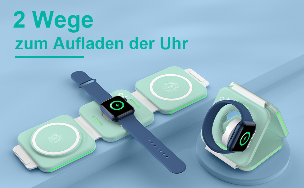 Зарядна станція 3-в-1 для подорожей: Apple Watch, iPhone, AirPods (зелена)