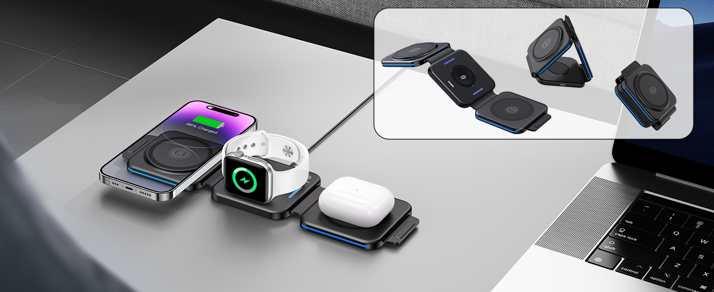 3-в-1 Бездротова зарядка для Apple Watch, iPhone та AirPods (сірий)