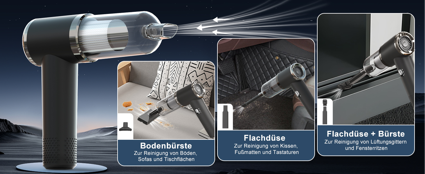 Бездротовий акумуляторний пилосос Handstaubsauger: потужний 12000Pa для дому та авто, 3-в-1 з USB-зарядкою, 5200mAh, видалення шерсті тварин, 2 режими, миючий фільтр та аксесуари