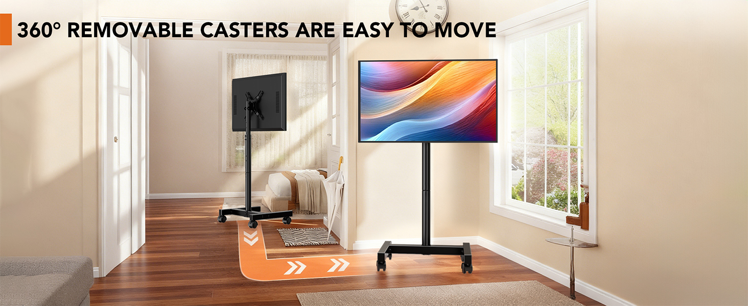 Мобільна підставка для телевізора Hemudu на колесах для LCD/LED ТВ 23-60 дюймів, регульована за висотою, з полицею для ноутбука, витримує до 35 кг, VESA до 400x400 мм