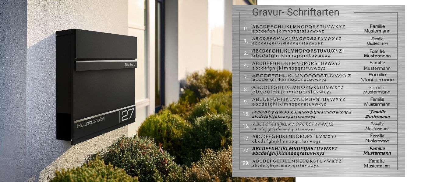 Поштова скринька Metzler Anthrazit RAL 7016 з газетницею та номером будинку – персоналізована лазерним гравіюванням – сучасний поштовий ящик з табличкою, водонепроникний та стійкий до іржі | Модель Hermann