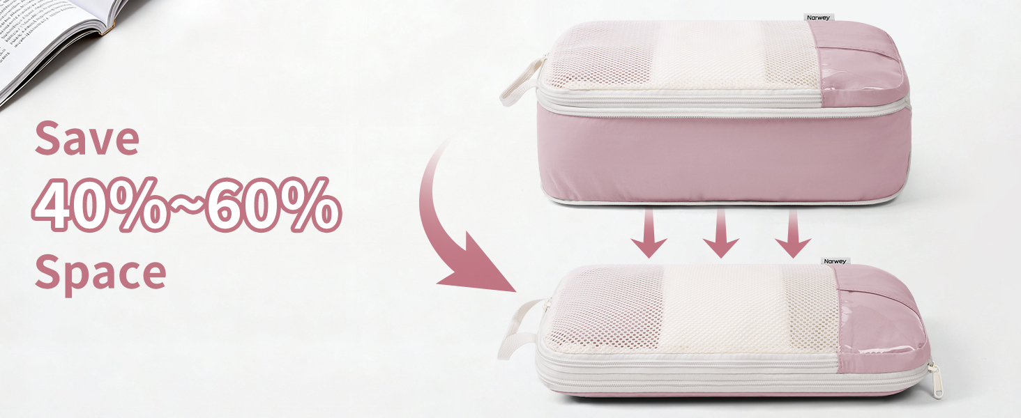 Набір органайзерів для валізи Narwey (6 шт.) - кубики для пакування з компресією, бежевий. Організація подорожей та зручне пакування речей.