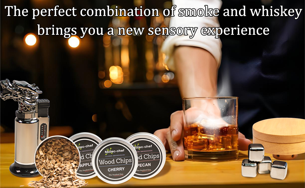 Набір для копчення коктейлів та віскі з 4 дерев'яними стружками, ретро-набір для створення димчастих напоїв, ідеальний подарунок для батька, чоловіка та любителів коктейлів