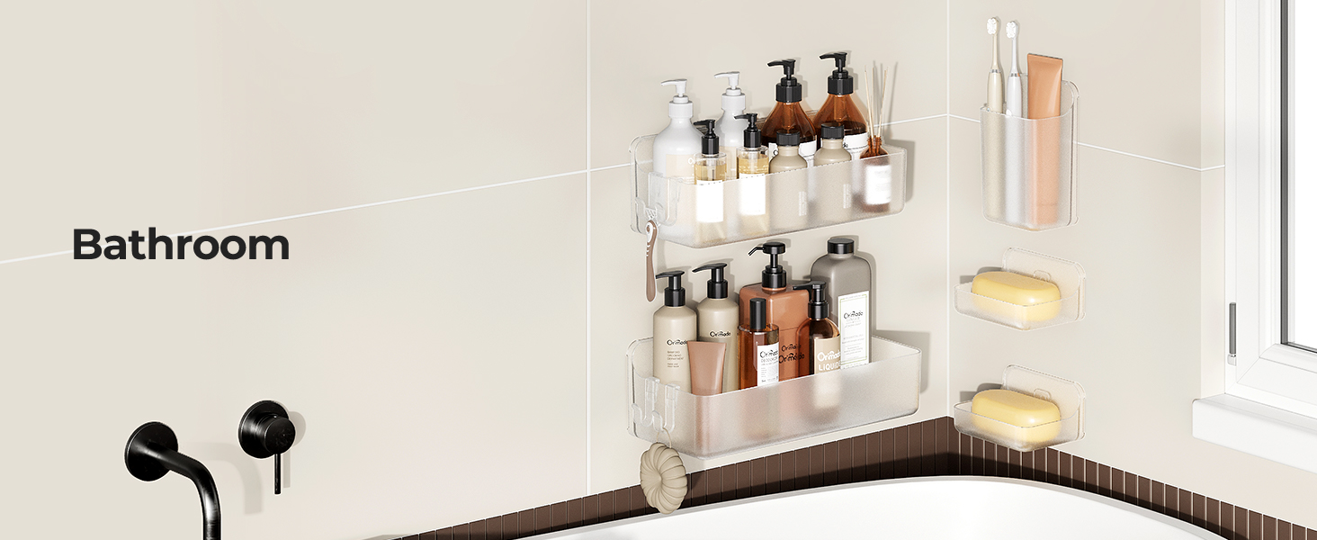 Поличка для душу Orimade без свердління, нержавіюча сталь, 5 шт. - тримач для шампуню, велика місткість, ABS пластик, прозора