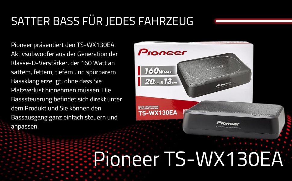 Сабвуфер активний Pioneer TS-WX130EA, 160 Вт, 20×13 см, MDF, чорний, IMPP мембрана