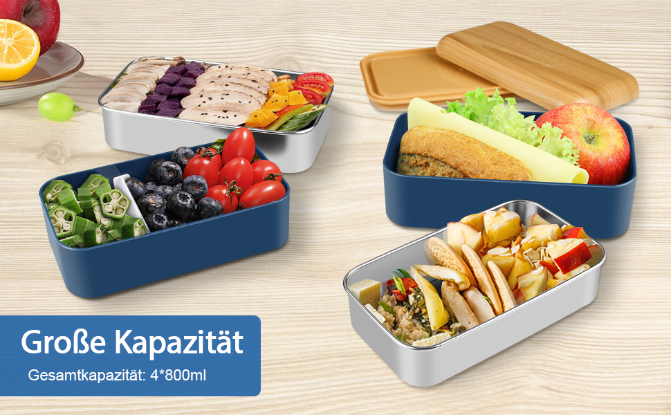 HOLIPOT Ланчбокс Bento Box з роздільниками, 2 рівні, з нержавіючої сталі та PP, з ложкою та виделкою, сумка, для дітей та дорослих, блакитний