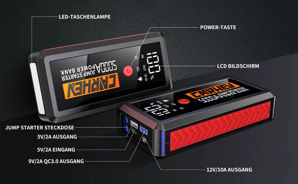 Powerbank для авто Starthilfe 5000A: пускова станція, 12V, до 8.0L бензин/дизель, USB, LED ліхтарик