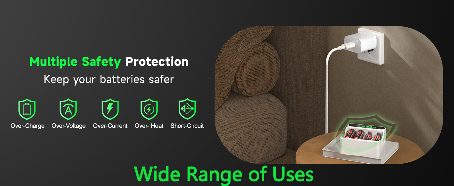 Зарядний пристрій IMREN для акумуляторів NiMH/NiCD з 4 слотами, LCD дисплеєм, Type-C та Micro USB входами (AA, AAA)