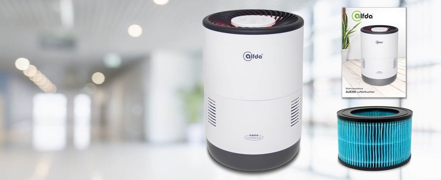 Зволожувач повітря ALB300 – тихий, для спальні та дитячої кімнати до 44 м², холодним випаровуванням, з антибактеріальним фільтром, авторежим з датчиком, нічник, бак 2,8 л, енергозберігаючий