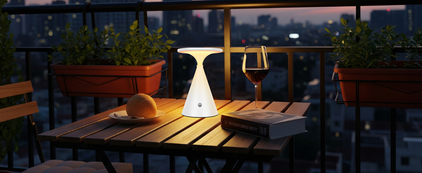 Настільна LED лампа акумуляторна бездротова 2 в 1 (індор/аудор) з димером, сенсорна, 3 кольори, біла (1 шт)