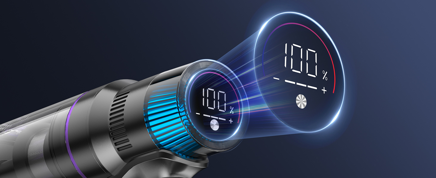 Бездротовий акумуляторний пилосос 580W з LED-дисплеєм, 55KPa, 75 хвилин роботи, об'єм контейнера 1,5л, для твердих підлог, килимів та шерсті тварин