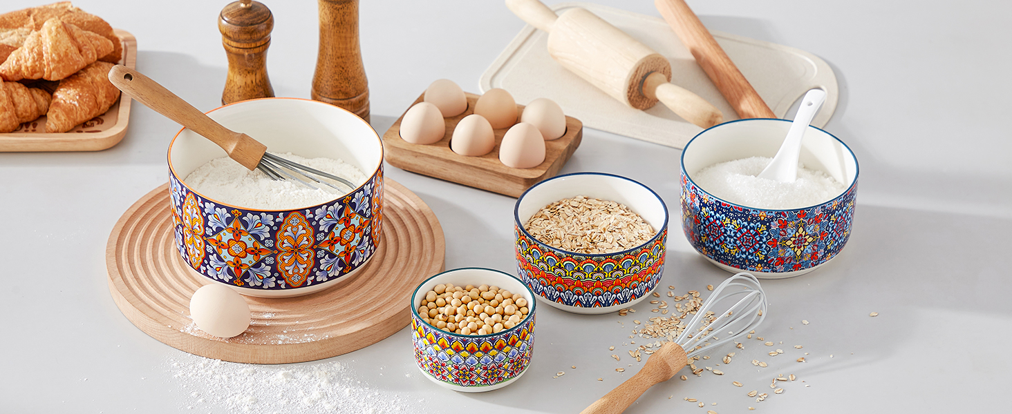 Набір супових та салатних мисок Vancasso (4 шт.) з кришкою, кераміка, 300/600/1080/1800 мл - для обіду, пікніка, кухні