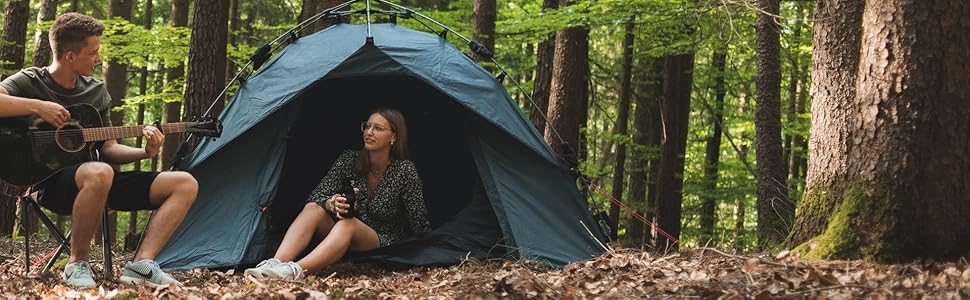 Намет кемпінговий Qeedo Quick Ash для 2 осіб з системою швидкого складання, водонепроникний, сітка від комарів, Sharkgrey