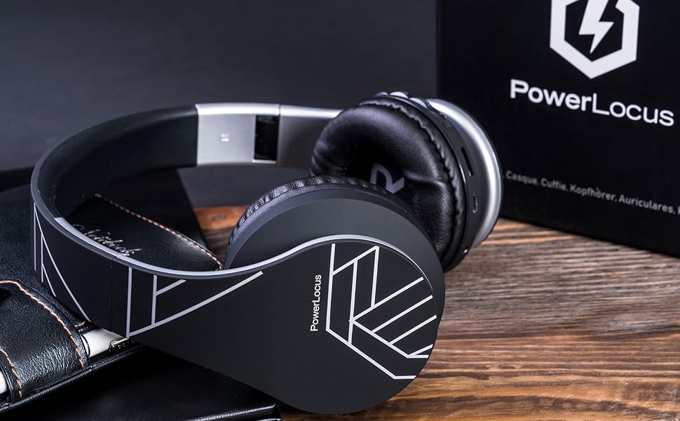 Bluetooth навушники PowerLocus Over Ear бездротові складні навушники On Ear з мікрофоном для iPhone, Android, PC (Чорний/Срібний)