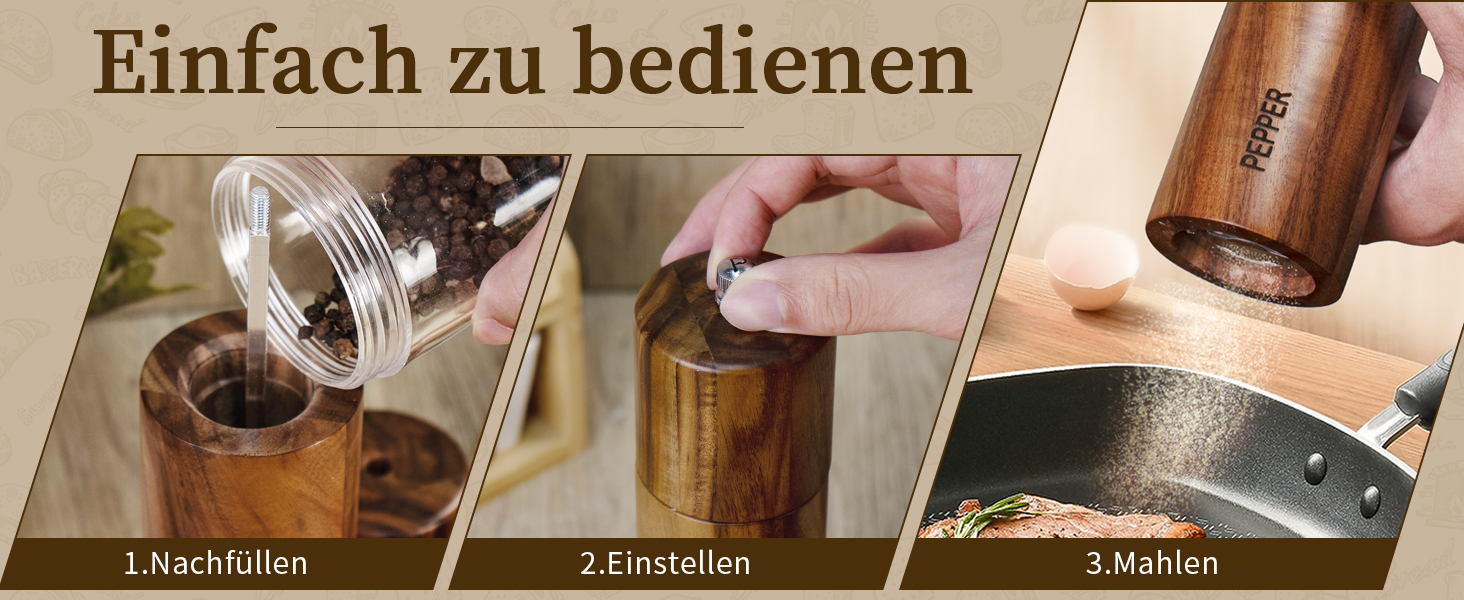 Набір з 2 дерев'яних мельниць для солі та перцю, ручні, 20 см, з регульованим керамічним жорном, для солі та перцю, у подарунковій коробці