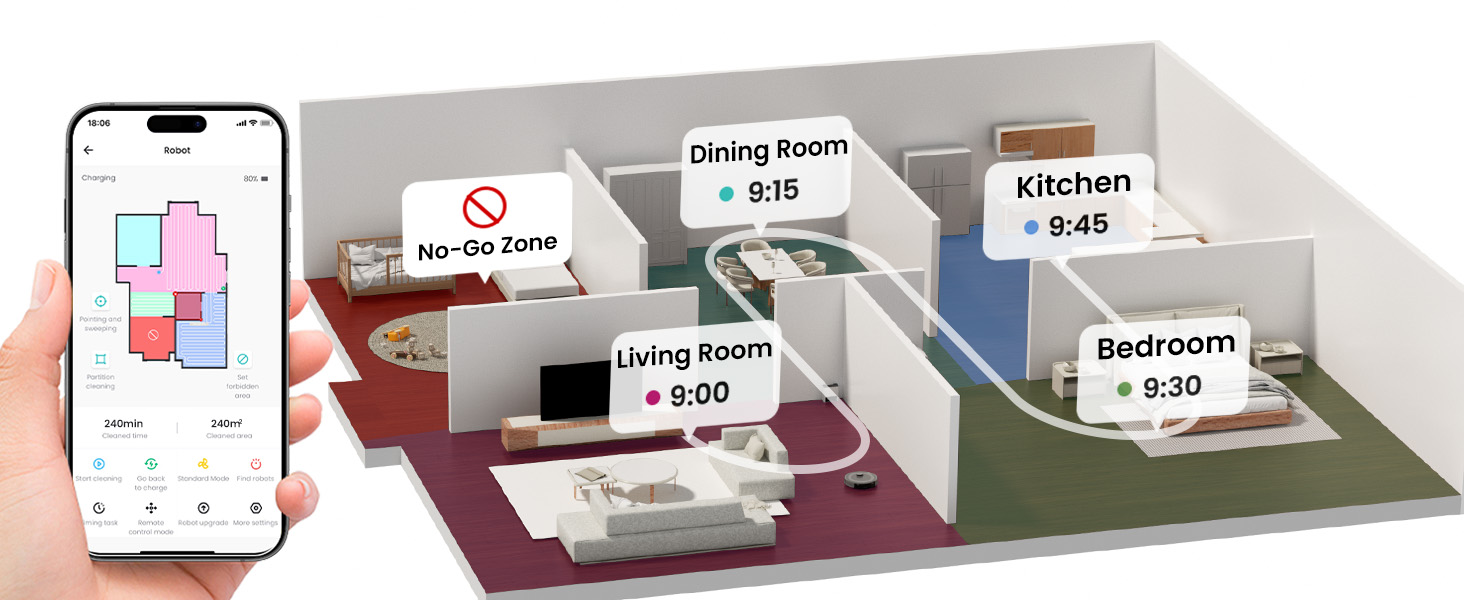 Робот-пилосос LEFANT M1: Мапірування, вологе прибирання, No-Go зони, 5500Pa, керування через додаток/Alexa, білий