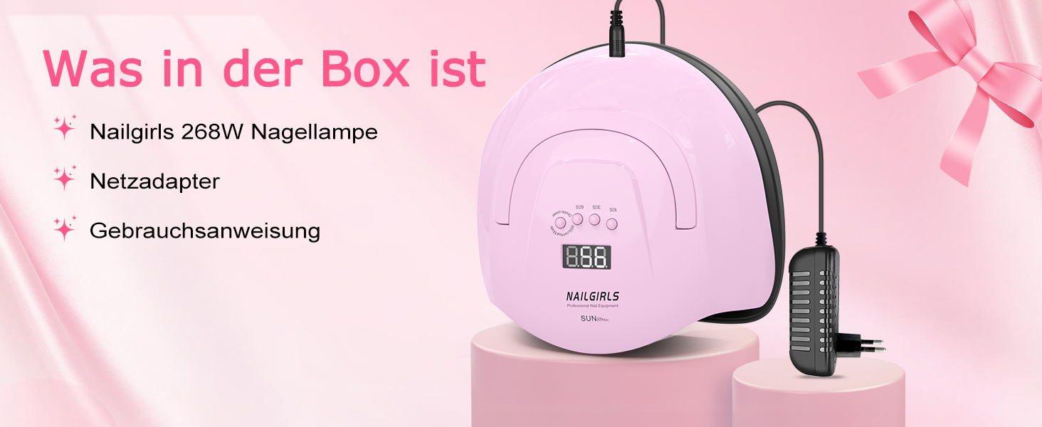 LED UV лампа для нігтів NAILGIRLS 150W з таймером, датчиком, LCD дисплеєм та знімною магнітною платформою. Підходить для гель-лаку, нігтів рук та ніг (Рожевий 268W)