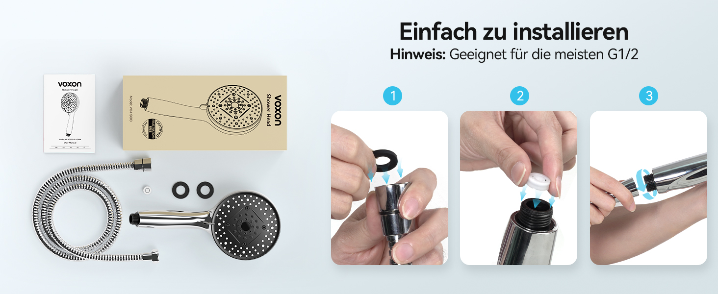Насадка для душу VOXON з 10 режимами, високий тиск, економія води, для чищення ванни та плитки, зі шлангом 1,5м