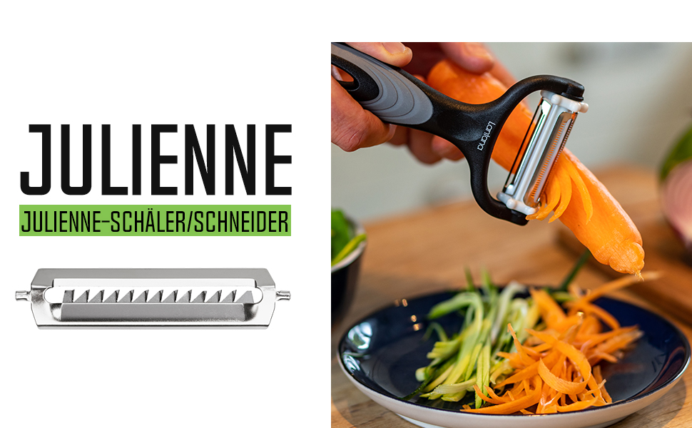 Лантана 3-в-1: Ш Peel/Мікро-зубчастий овоче- та фруктовий очищувач/Шинкувач Julienne. Багатофункціональний очищувач для швидкого очищення картоплі, моркви та будь-яких овочів та фруктів.
