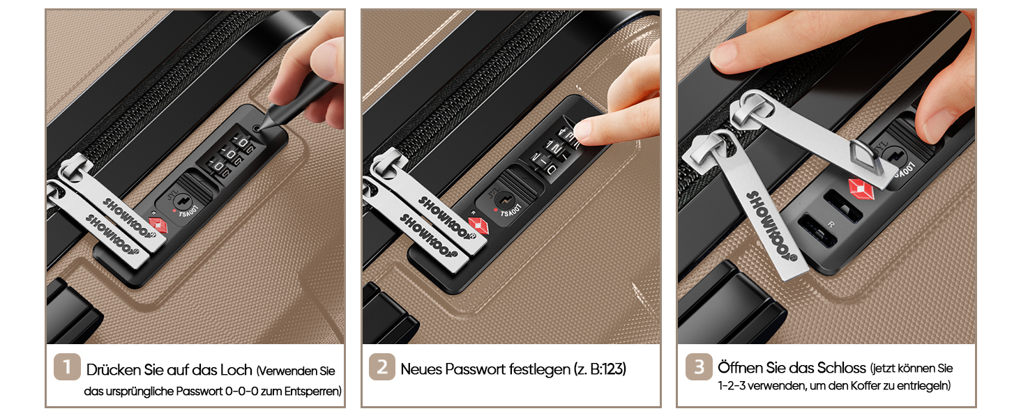 Набір валіз SHOWKOO 3 шт. з жорсткою обшивкою, розширюваний, з TSA замком, 4 колеса (M, L, XL) - Колір: Champagner