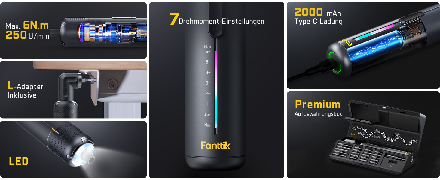 Fanttik S2 Pro: Акумуляторний шуруповерт 3.7V з набором біт, 7 рівнів крутного моменту, для меблів та ремонту