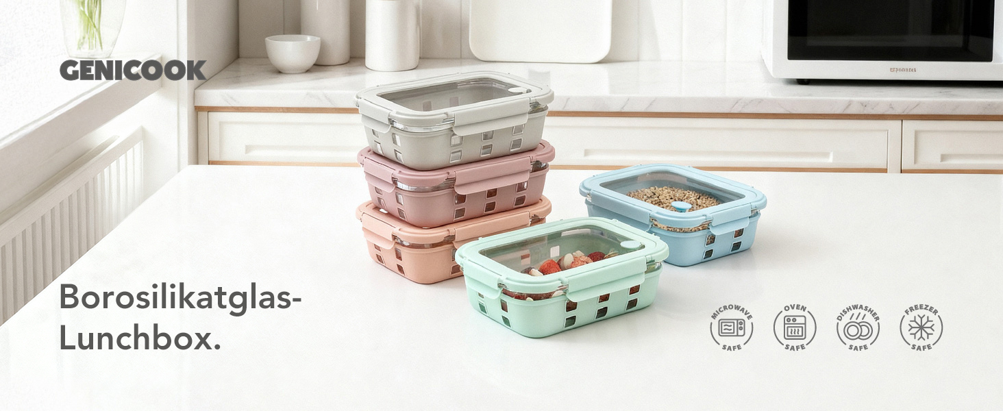 Скляні контейнери для зберігання їжі з кришками набір (meal prep) - герметичні, для мікрохвильовки, духовки, морозилки та посудомийної машини, для сім'ї, офісу, кухні, кольорові