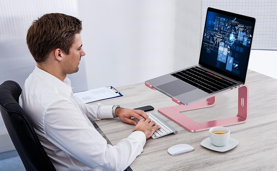 Підставка для ноутбука Orionstar, ергономічна підставка для ноутбука на стіл, алюмінієва підставка з вентиляцією, сумісна з MacBook Air Pro Samsung Notebook 10-15.6 дюймів, сіра (рожеве золото)