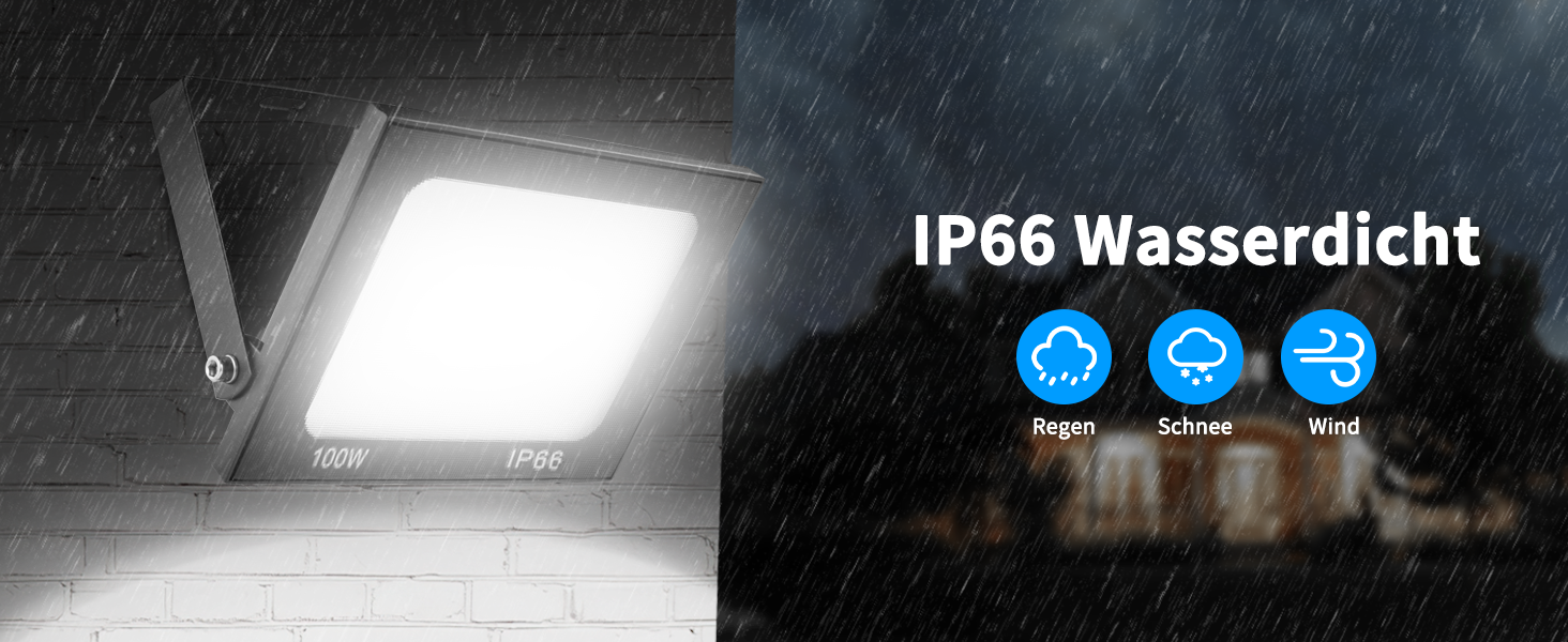 LED прожектор Viugreum 100Вт 8000Лм IP65 холодне світло, зовнішній, комплект 2 шт, для двору, гаража, під'їзду, з кабелем 50 см