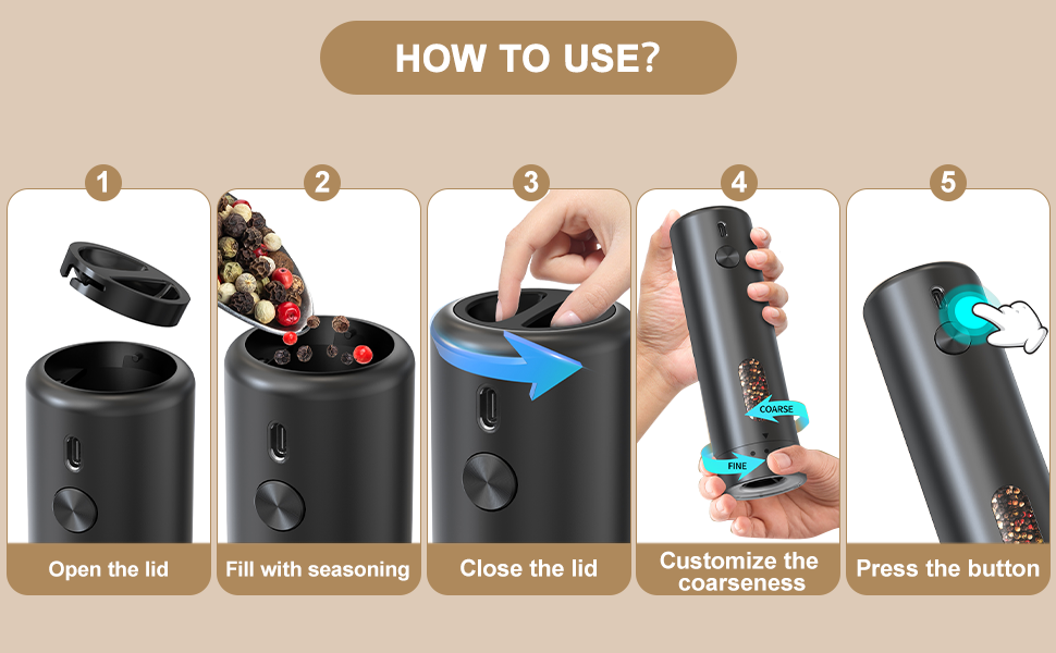 Електричний набір для солі та перцю з зарядною станцією, об'єм 110 мл, перезаряджувана солянка з 5 рівнями, керамічна млинка з щіткою (1 шт. чорний)