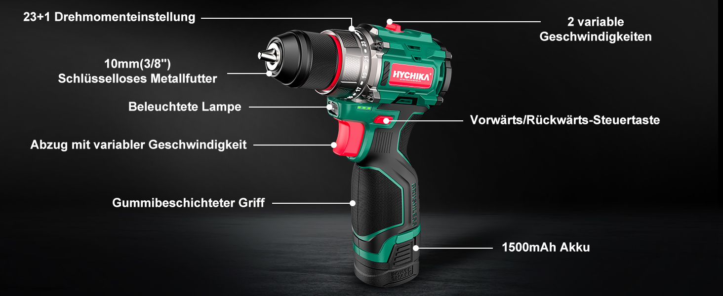 Акумуляторна дриль-шуруповерт HYCHIKA NBT-CD-16.8A-BL: 45Nm, 23+1 момент, 53 шт. аксесуарів, LED, 1500mAh