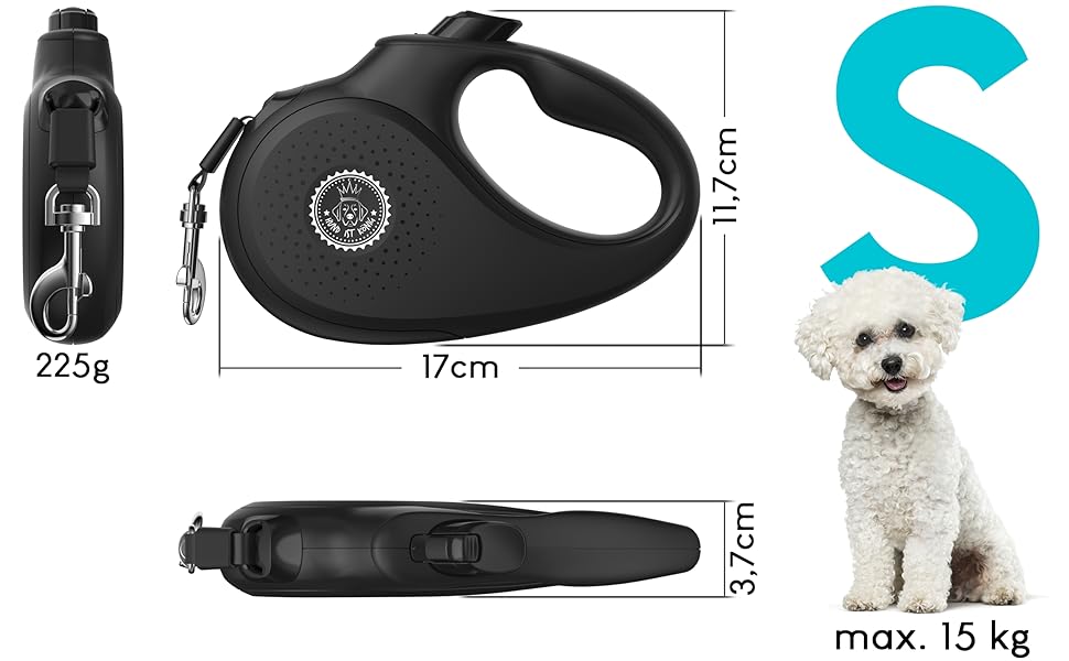 Extendable Dog Leash - 8m Retractable Leash for Small & Large Dogs - 50kg Weight Limit - Black