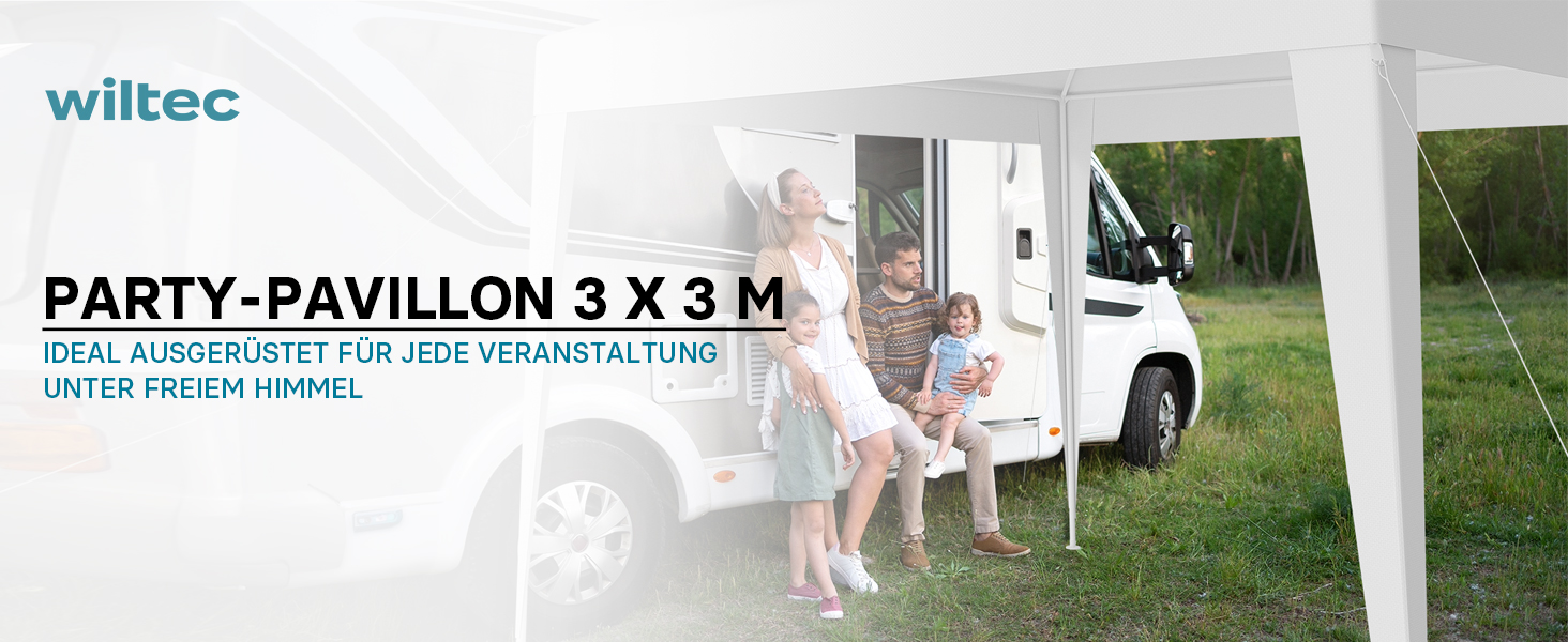 Павільйон Wiltec 3x3 м білий з UV-захистом 50+, садовий павільйон із знімними стінками та вікнами для тераси, вечірок і фестивалів