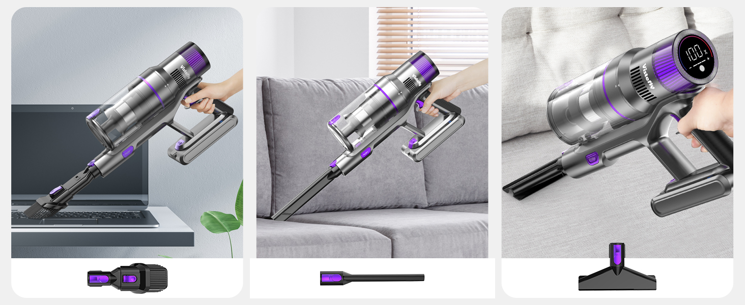 Бездротовий пилосос Vistefly V15s Max з акумулятором, 55000Pa, 75 хвилин роботи, 580W, сенсорний екран, 8 в 1, автоматичне розпізнавання пилу, для шерсті тварин, твердих поверхонь та килимів