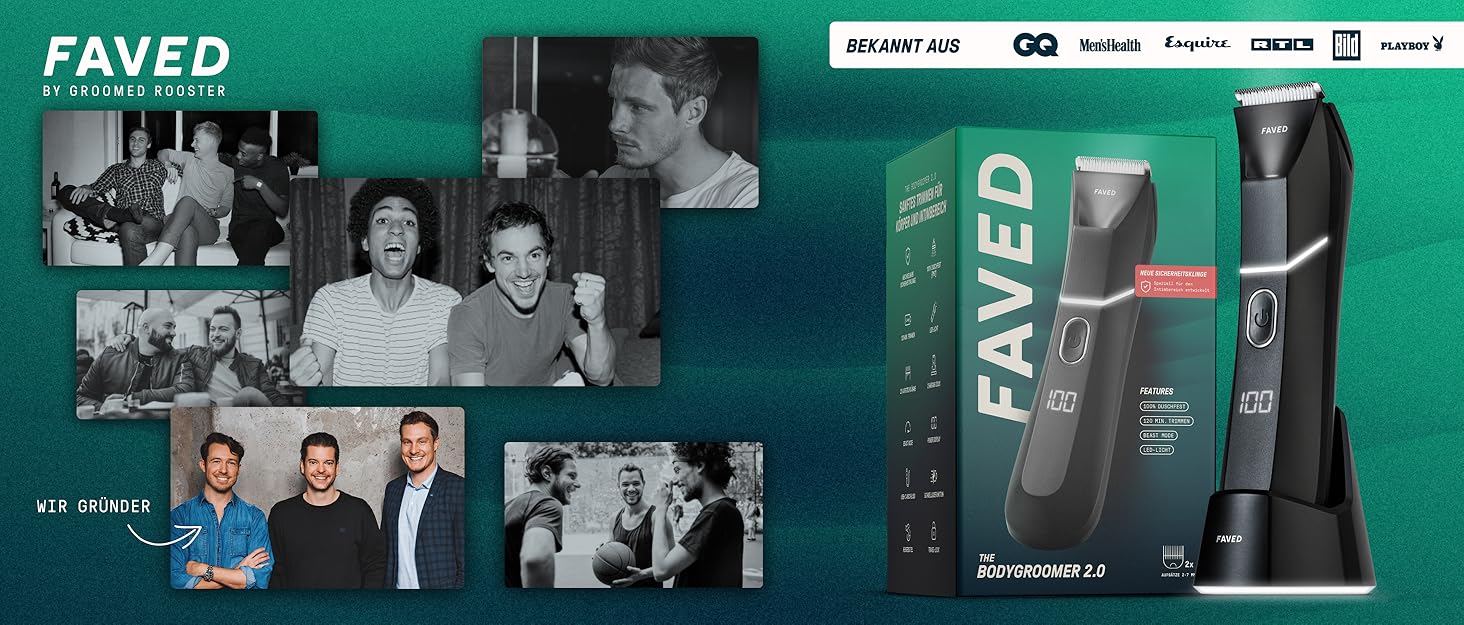 Триммер для тіла та інтимної зони Groomed Rooster – чоловічий, водонепроникний, з LED-підсвічуванням, 90 хв роботи, станція зарядки