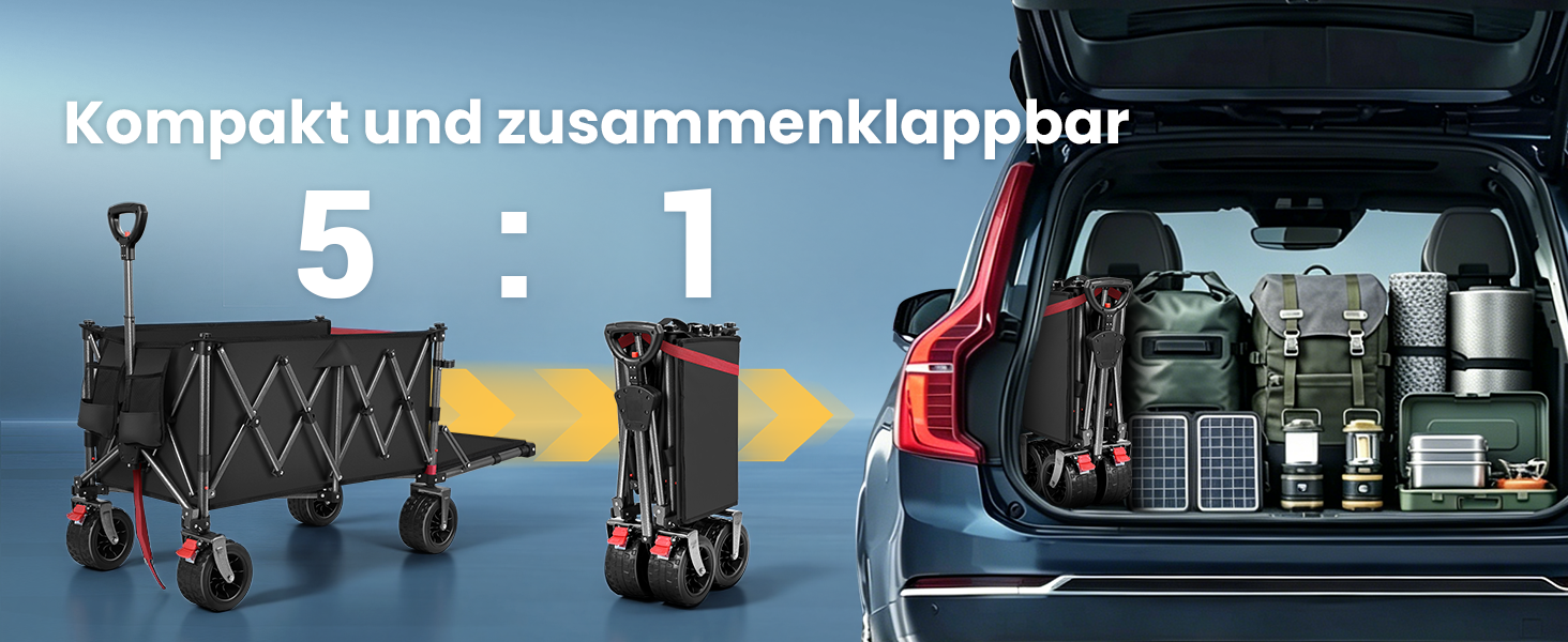 Універсальний складаний візок YEAUPE PRO 260L (250 кг) для пляжу, саду, покупок: міцний, чорний