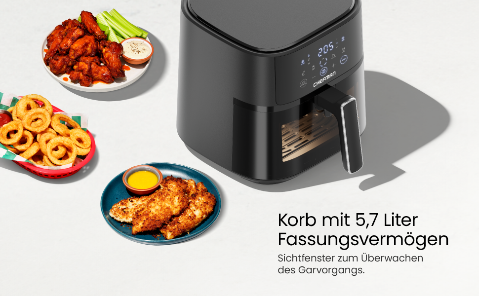 Фритюрниця без олії Chefman Hi-Fry 5.7L з сенсорним керуванням, антипригарне покриття, чорна