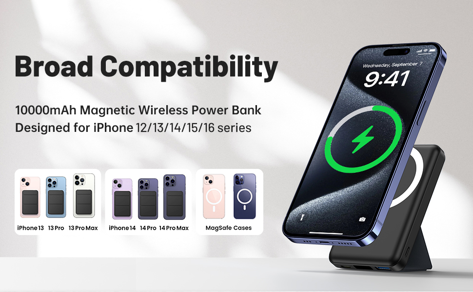 Powerbank Yiisonger Magsafe 10000mAh з бездротовою зарядкою, LED-дисплеєм та USB-C кабелем (фіолетовий)