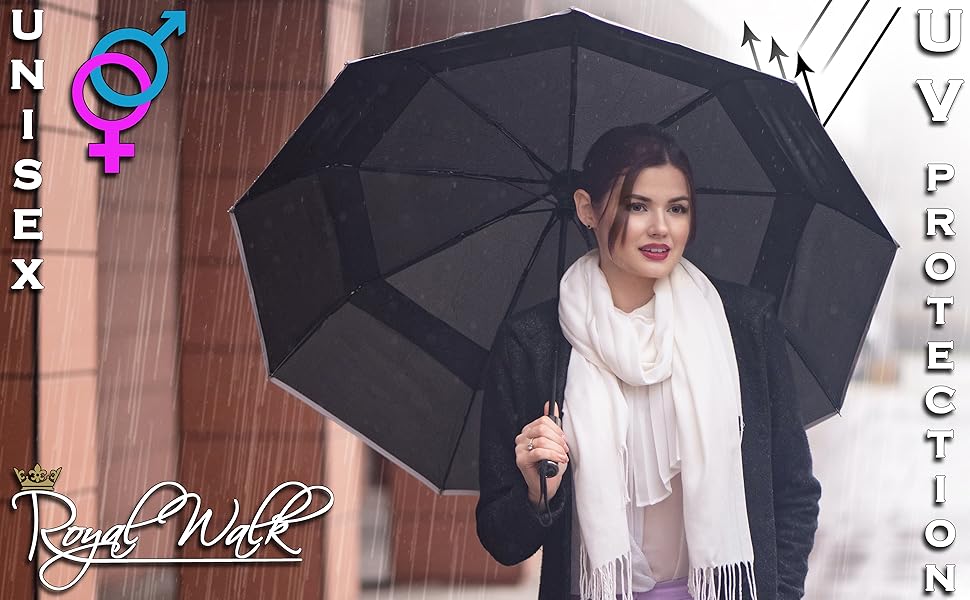 Чорний парасолька-тростина Royal Walk: штормовий, автоматичний, з дерев'яною ручкою для жінок та чоловіків