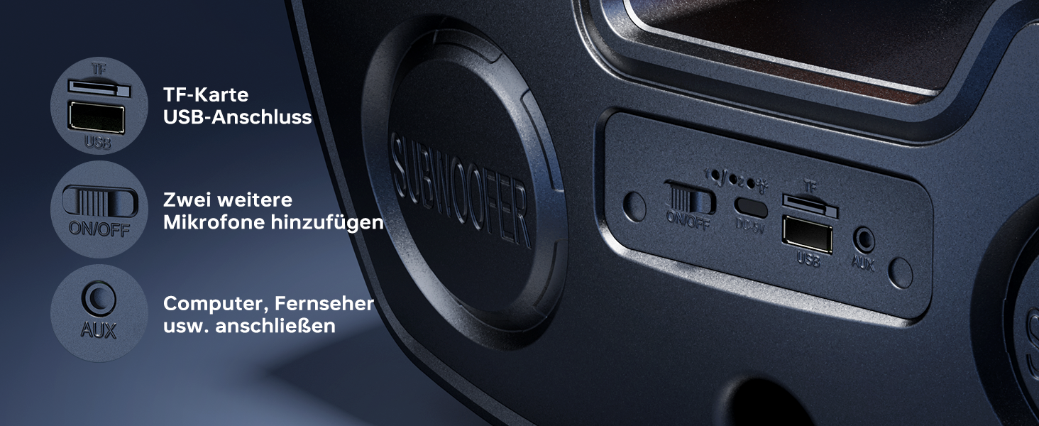 Bluetooth-караоке машина для дорослих та дітей, портативна 80W акустика з 2 бездротовими мікрофонами, регулятором ехо, підтримка USB/AUX/TF-картки, ідеальний подарунок для дому та вулиці