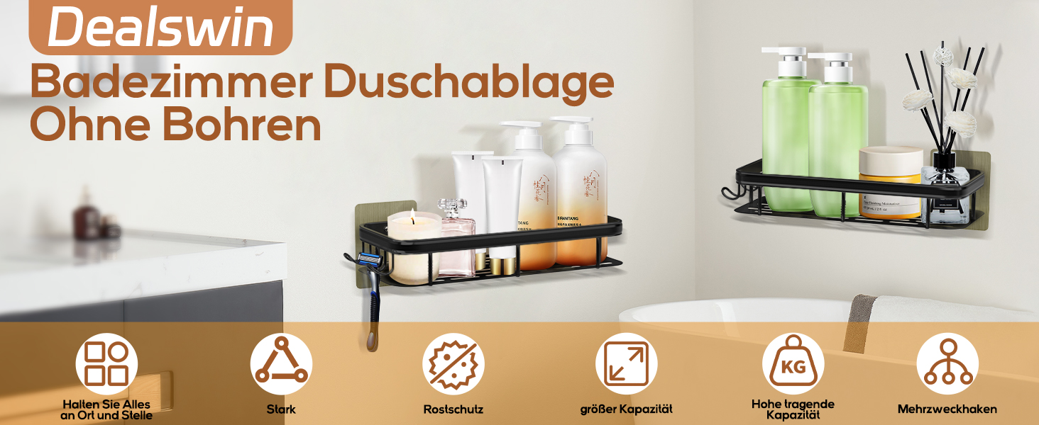 Поличка для душу Dealswin без свердління, 2 шт. - органайзер для ванної кімнати, полиця для зберігання та організації з великою місткістю, тримач для шампуню для душу та ванної кімнати (сірий)
