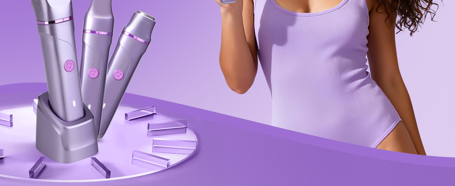 Електричний жіночий триммер 3-в-1 для тіла, обличчя, ніг, рук, під пазухами та зоною бікіні. Вологостійкий, перезаряджається (фіолетовий)