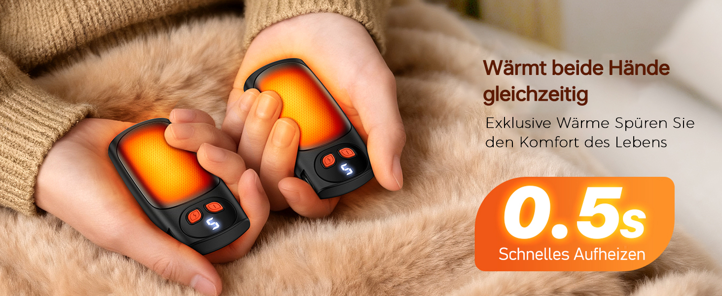 Електричні грілки для рук 2 шт. з LED-дисплеєм та 5 рівнями нагріву, USB-C, ідеальні для гольфу, кемпінгу, походів, зимових видів спорту, чорні