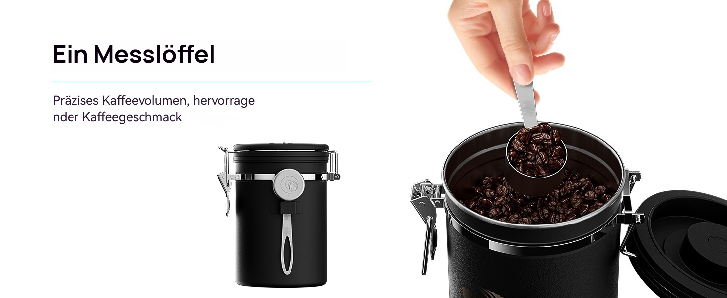 Контейнер для кави Coffee Gator з нержавіючої сталі, герметичний, з датчиком дати та CO2-вентилем, мірна ложка, для кавових зерен, кавової гущі, горіхів, чаю, цукру, борошна, сріблястий