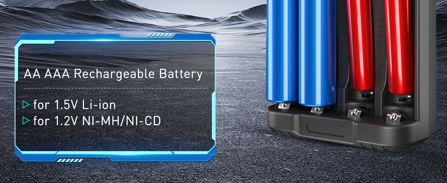 Зарядний пристрій IMREN для акумуляторів AA/AAA з 4 слотами, LCD дисплеєм та USB-C, 5V/2A, для NiMH/NiCD та Li-ion батарей