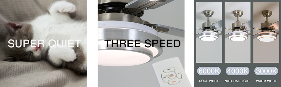 Стеляний вентилятор FINXIN з LED-лампою 132/122 см для спальні, вітальні, їдальні. В комплекті: мотор, пульт керування. (132 см, 5 лопатей) (Брашований нікель, 122 см, 4 лопаті)