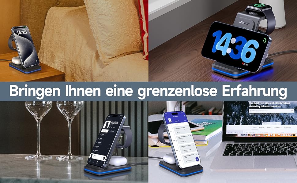 Зарядний стан для iPhone, Apple Watch та AirPods 3-в-1, сумісний з iPhone 17/16/15/14/13/12/11/X, Apple Watch Series 11-2, AirPods 4/3/2/Pro, чорний