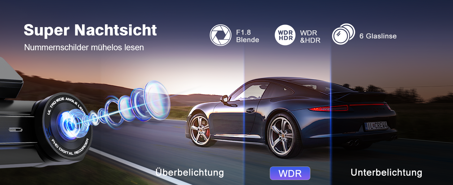 Відеореєстратор Chortau 4K+1080P з WiFi, 64GB, паркувальний режим, Super Night Vision, WDR, 170° та G-Sensor, чорний